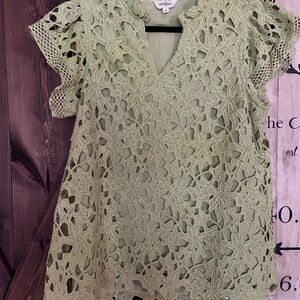 Umgee Olive Crochet Lace Blouse